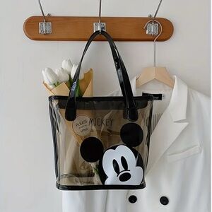 Mikey Mouse Black Tote Bag PVC Zippered
